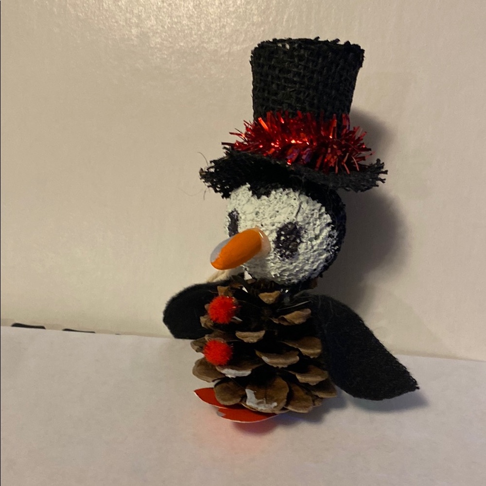 Festive Penguin Pinecone Ornament